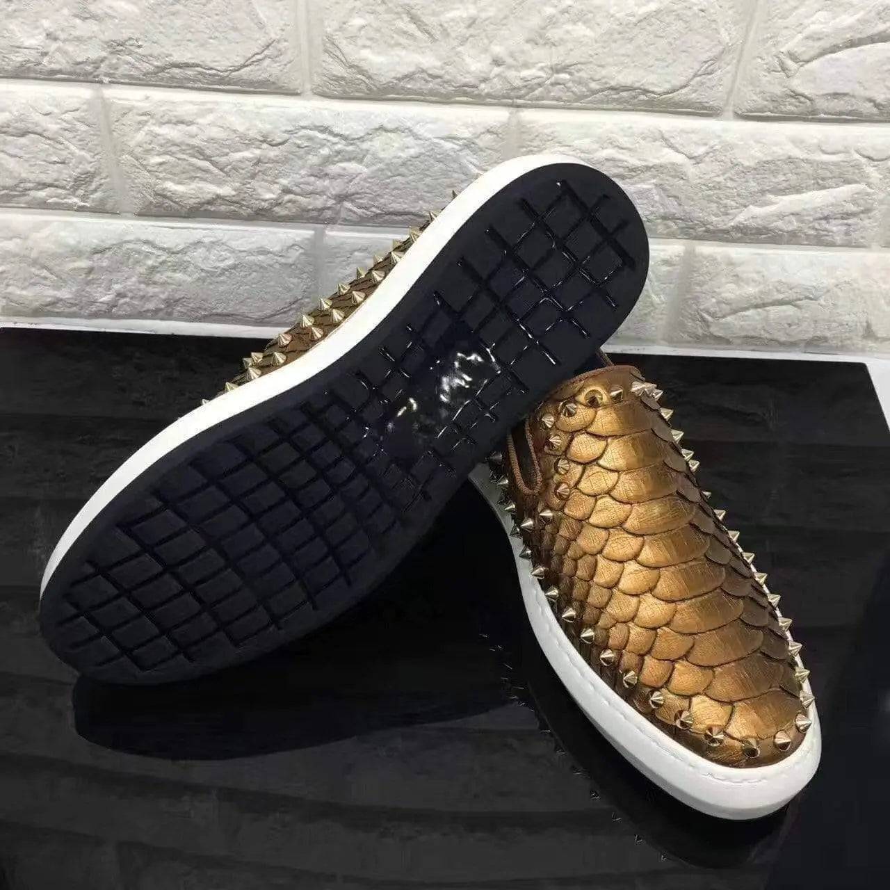 Crocodile Shoes Roller-Boat Spikes Genuine Python Leather Flat Sneakers For Men