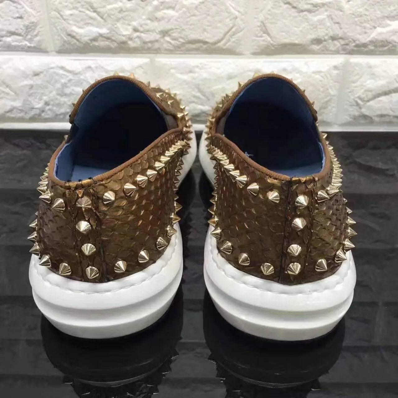 Crocodile Shoes Roller-Boat Spikes Genuine Python Leather Flat Sneakers For Men