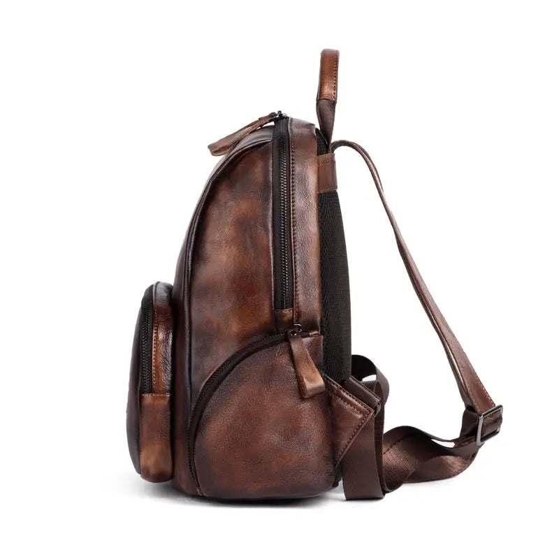 Rossie Viren Retro Genuine Leather Large Backpack, Leather Rucksack, Leather Knapsack ,Office Bag,Travel Backpack