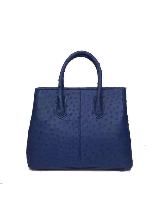 Rossie Viren Womens Ostrich Skin  Leather Blue Large Tote Bag 38cm