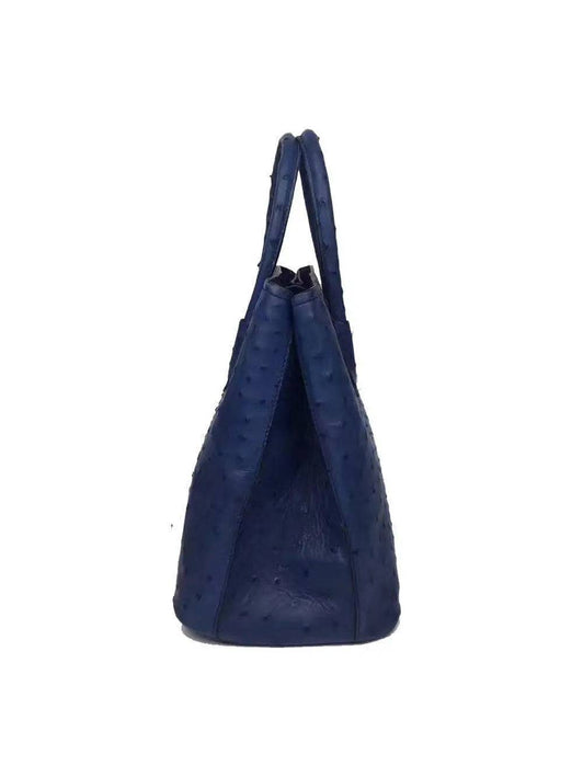 Rossie Viren Womens Ostrich Skin  Leather Blue Large Tote Bag 38cm