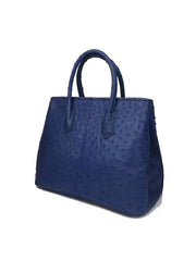 Rossie Viren Womens Ostrich Skin  Leather Blue Large Tote Bag 38cm