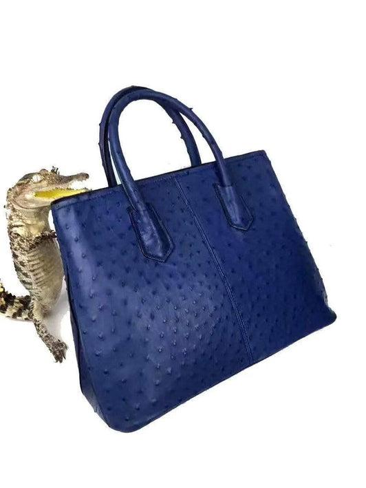 Rossie Viren Womens Ostrich Skin  Leather Blue Large Tote Bag 38cm