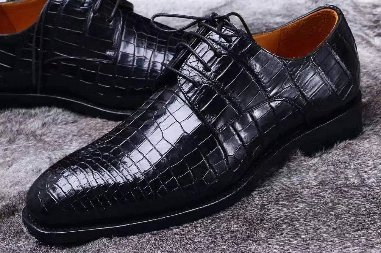 Crocodile Shoes Siamese  Crocodile Belly Lace-Up Dress Shoes