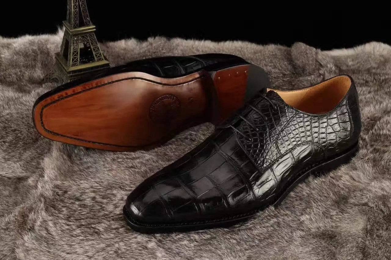 Crocodile Shoes Siamese  Crocodile Belly Lace-Up Dress Shoes