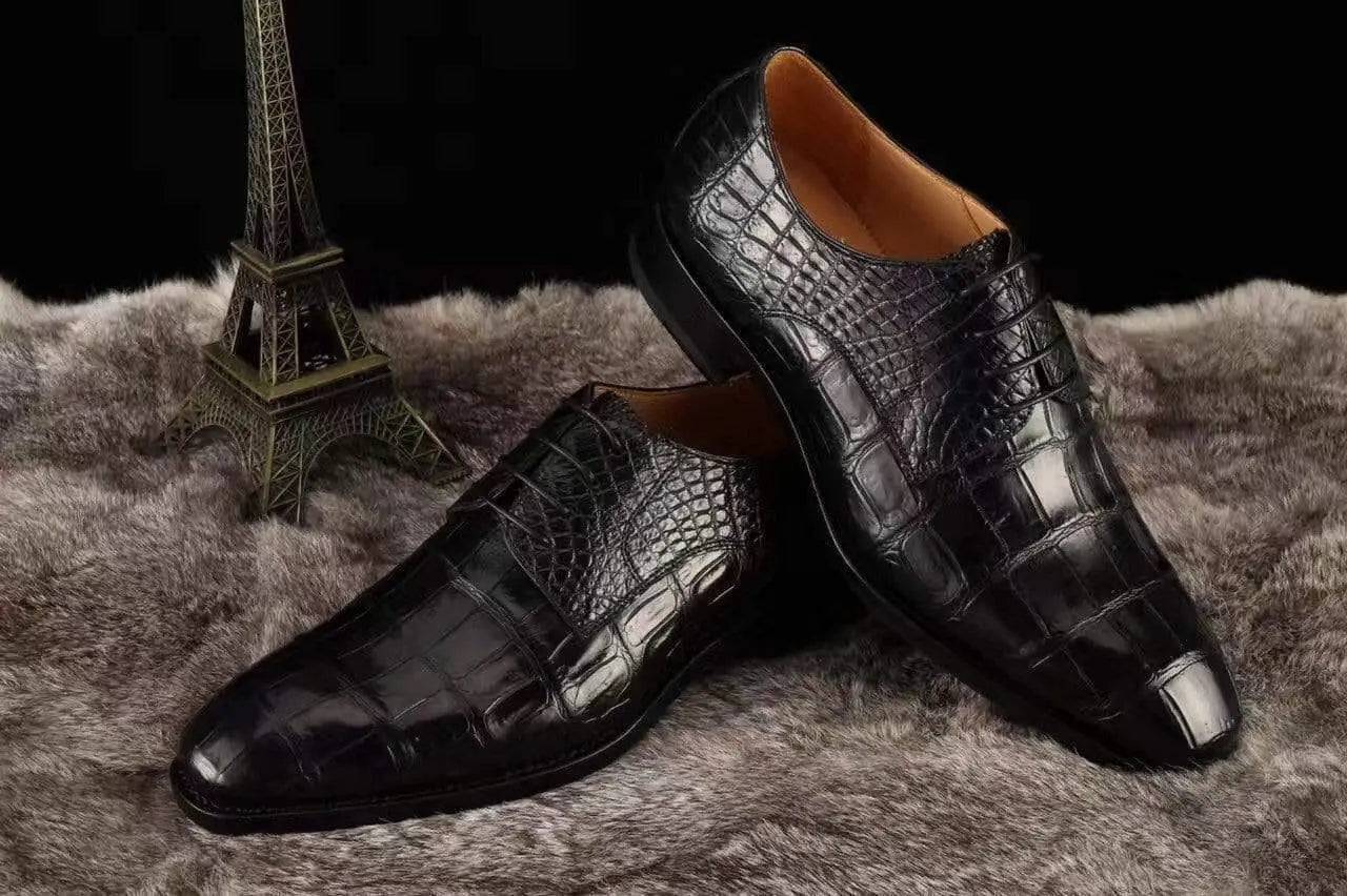 Crocodile Shoes Siamese  Crocodile Belly Lace-Up Dress Shoes