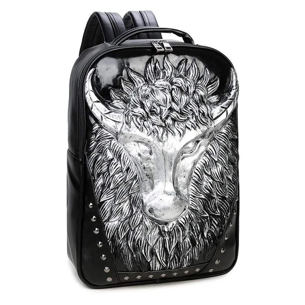 Studded 3D Cow Head Waterproof Backpack Unisex Computer Laptop Bags Large