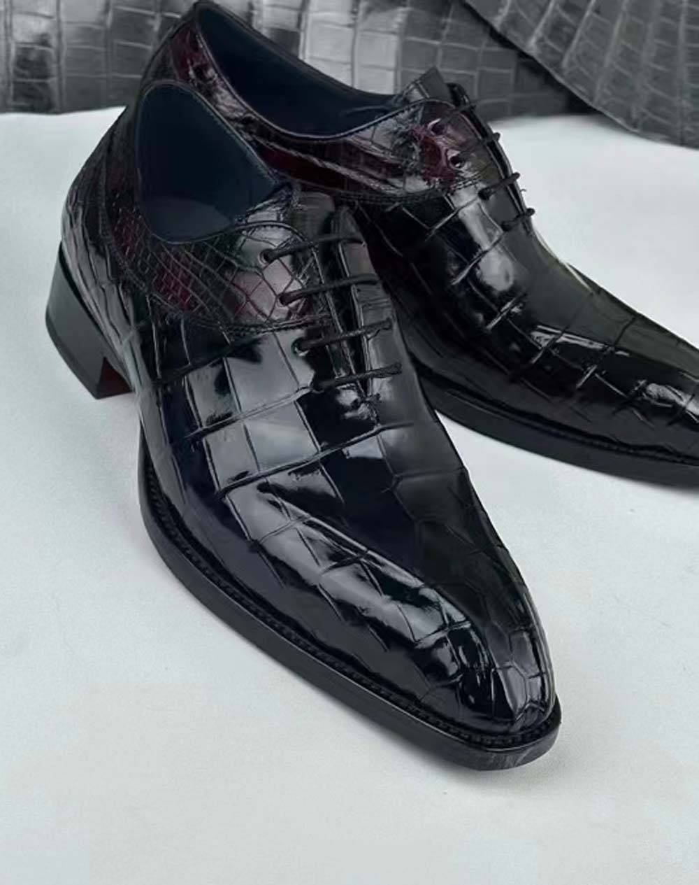 Crocodile Shoes Crocodile Shoe Mens Vintage Wine Red Business Lace Up Dress Shoes