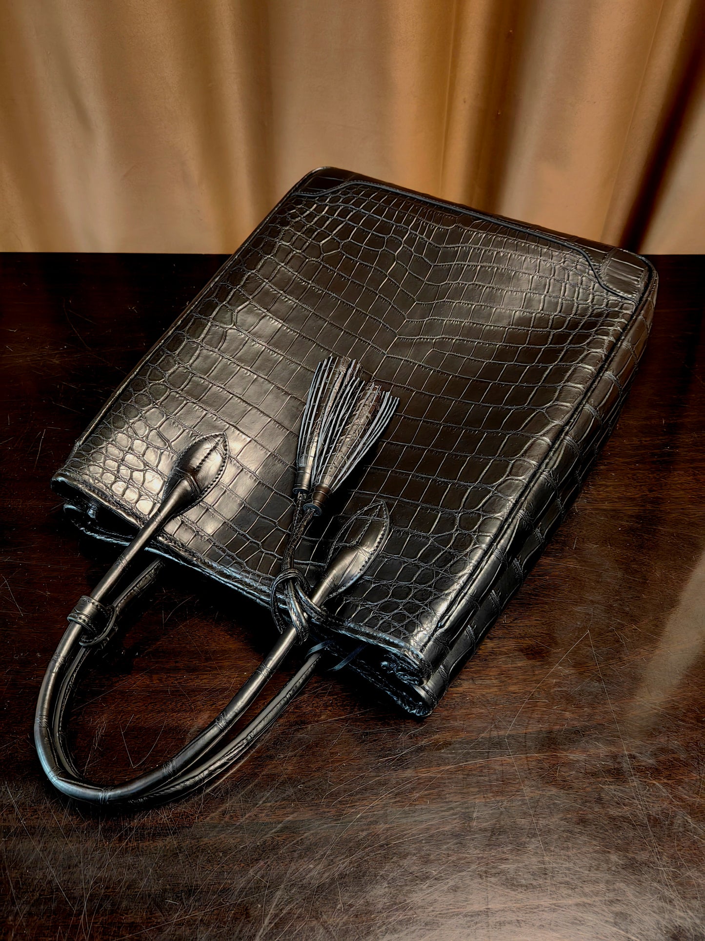 Unisex Large Crocodile Leather Laptop Business Briefcase Shopper Tote Bag Black