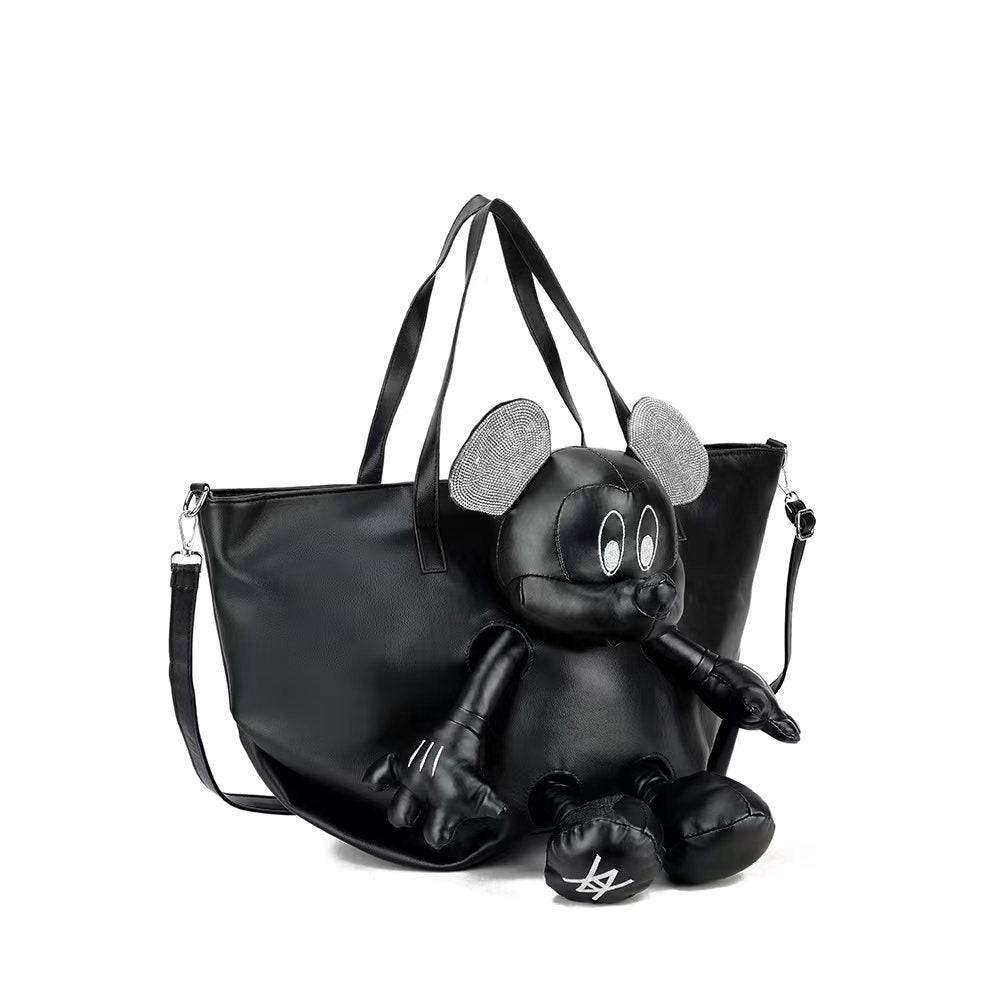 PU Leather Doll Large Tote Satchel Bags With Crystal Ear For Women