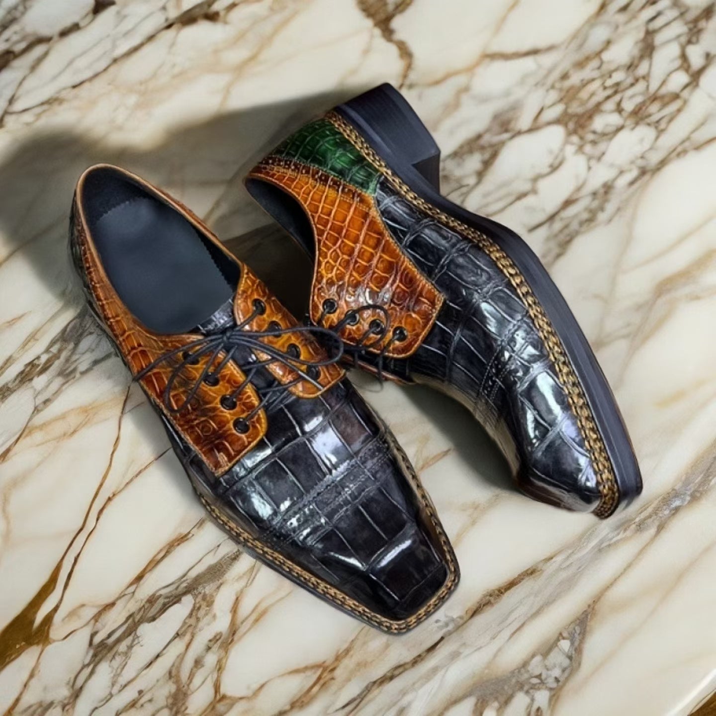 Crocodile Leather Vintage Crocodile Leather Norwegian Sewn Lace Up Dress Shoes