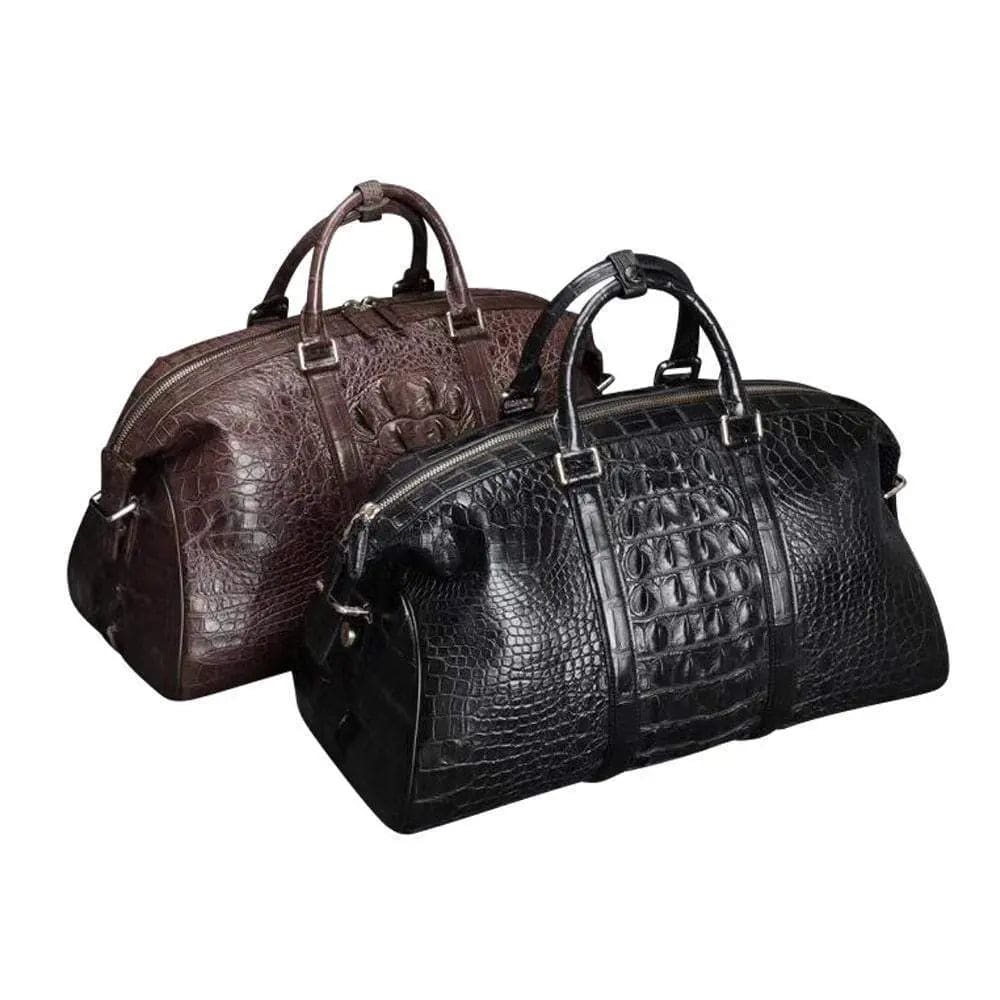 Unisex Classic Genuine Crocodile Leather Travel Duffle Outdoor Leisure Large Capacity Simple Style Bag