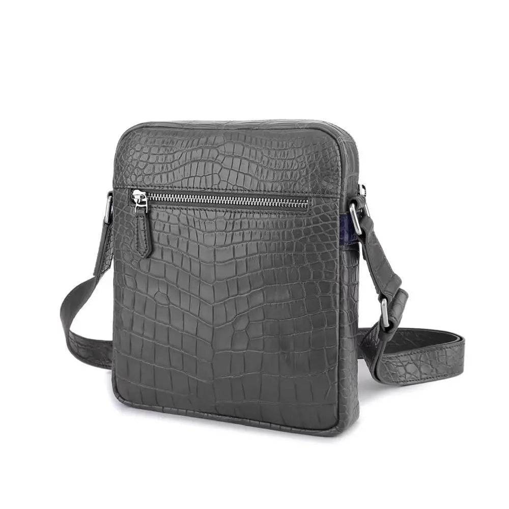 Unisex Crocodile Skin Leather Messenger Bags Dark Grey