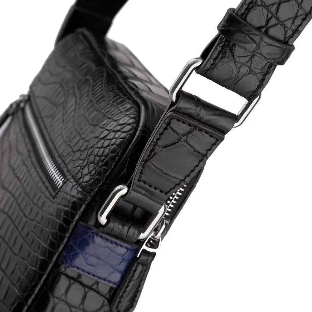 Unisex Genuine Crocodile Skin Leather Messenger Bags Black