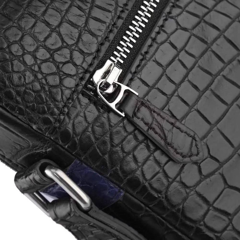 Unisex Genuine Crocodile Skin Leather Messenger Bags Black