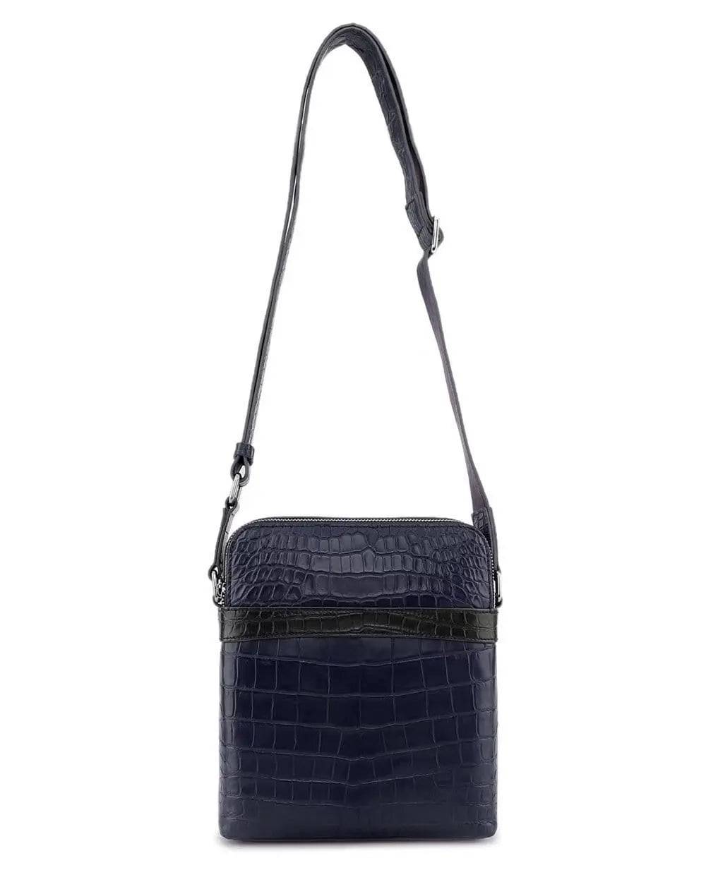 Unisex Genuine Crocodile Skin Leather Messenger Bags Dark Blue