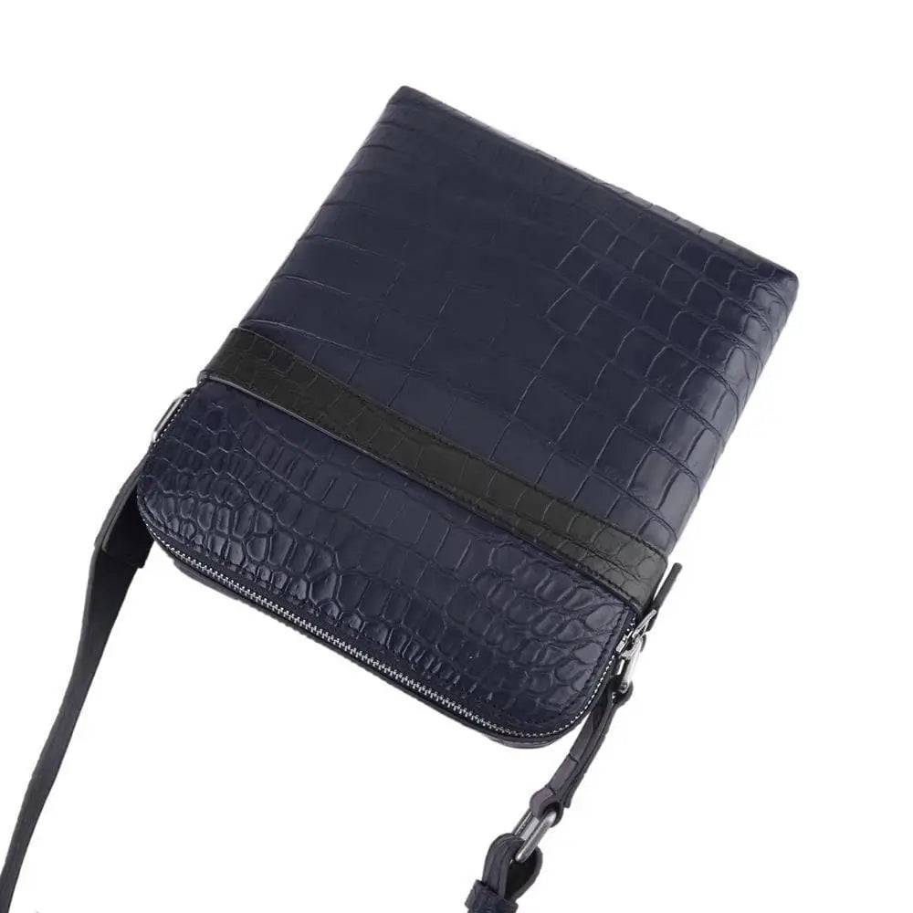 Unisex Genuine Crocodile Skin Leather Messenger Bags Dark Blue