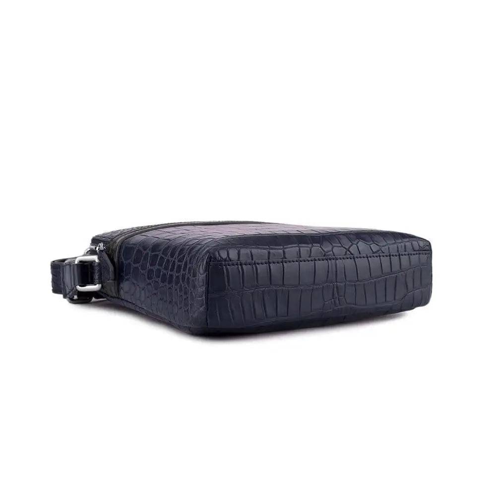 Unisex Genuine Crocodile Skin Leather Messenger Bags Dark Blue