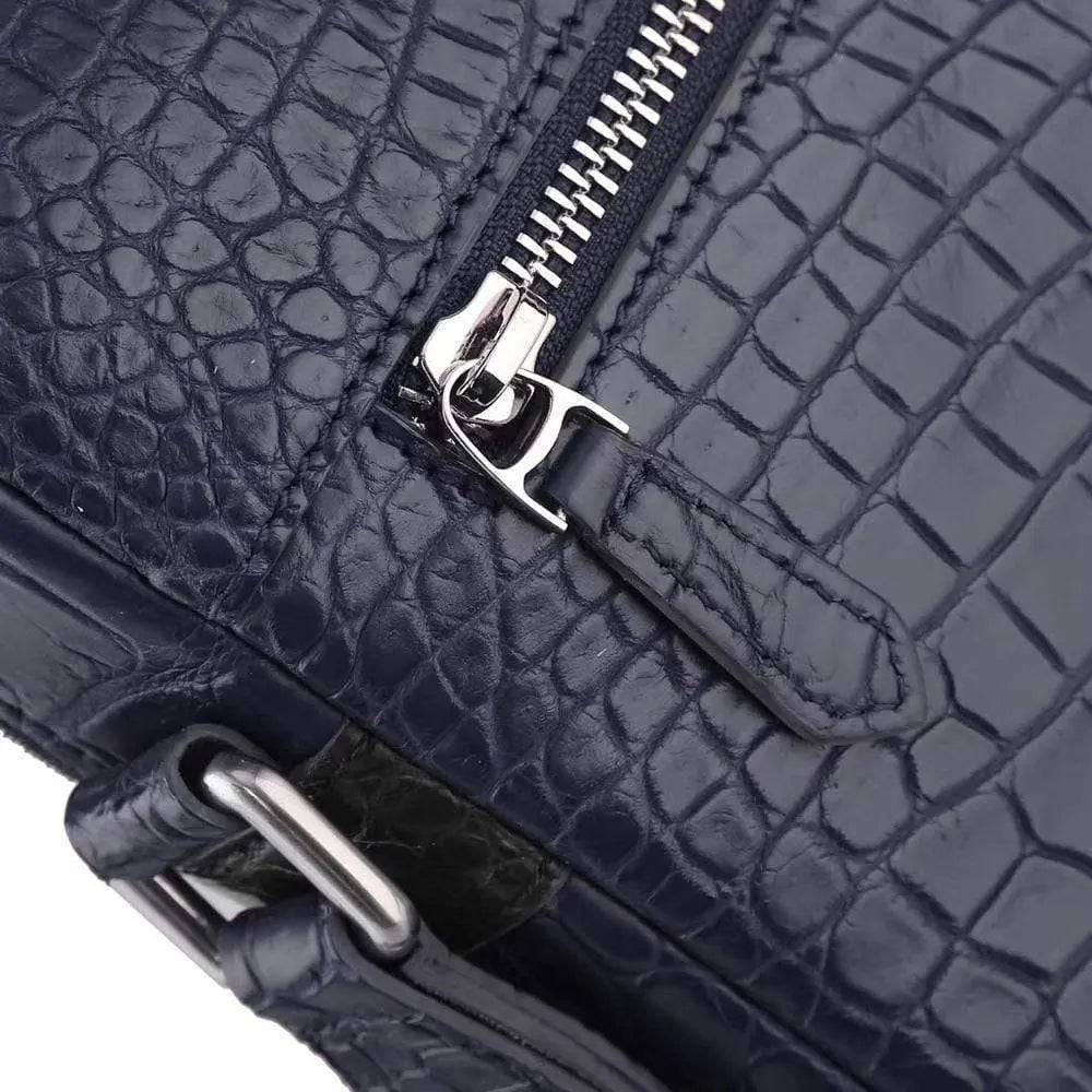 Unisex Genuine Crocodile Skin Leather Messenger Bags Dark Blue