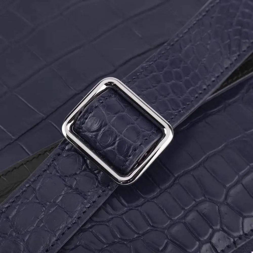 Unisex Genuine Crocodile Skin Leather Messenger Bags Dark Blue