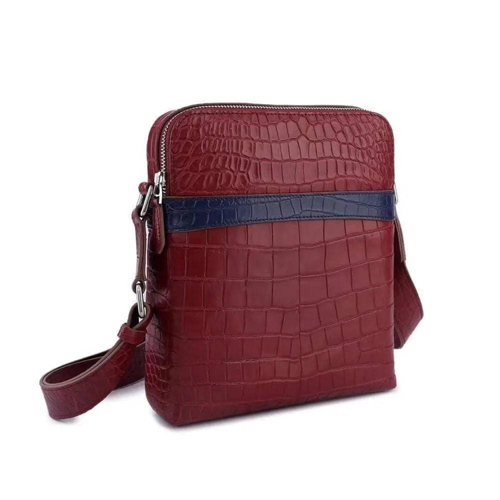 Unisex Genuine Crocodile Skin Leather Messenger Bags Red