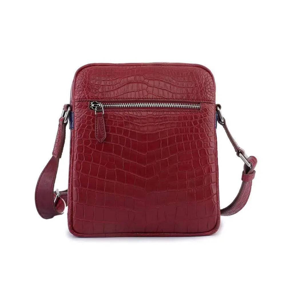 Unisex Genuine Crocodile Skin Leather Messenger Bags Red