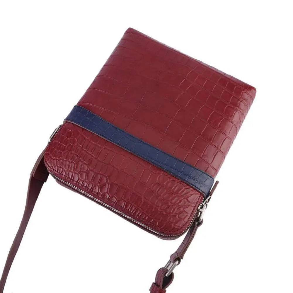 Unisex Genuine Crocodile Skin Leather Messenger Bags Red