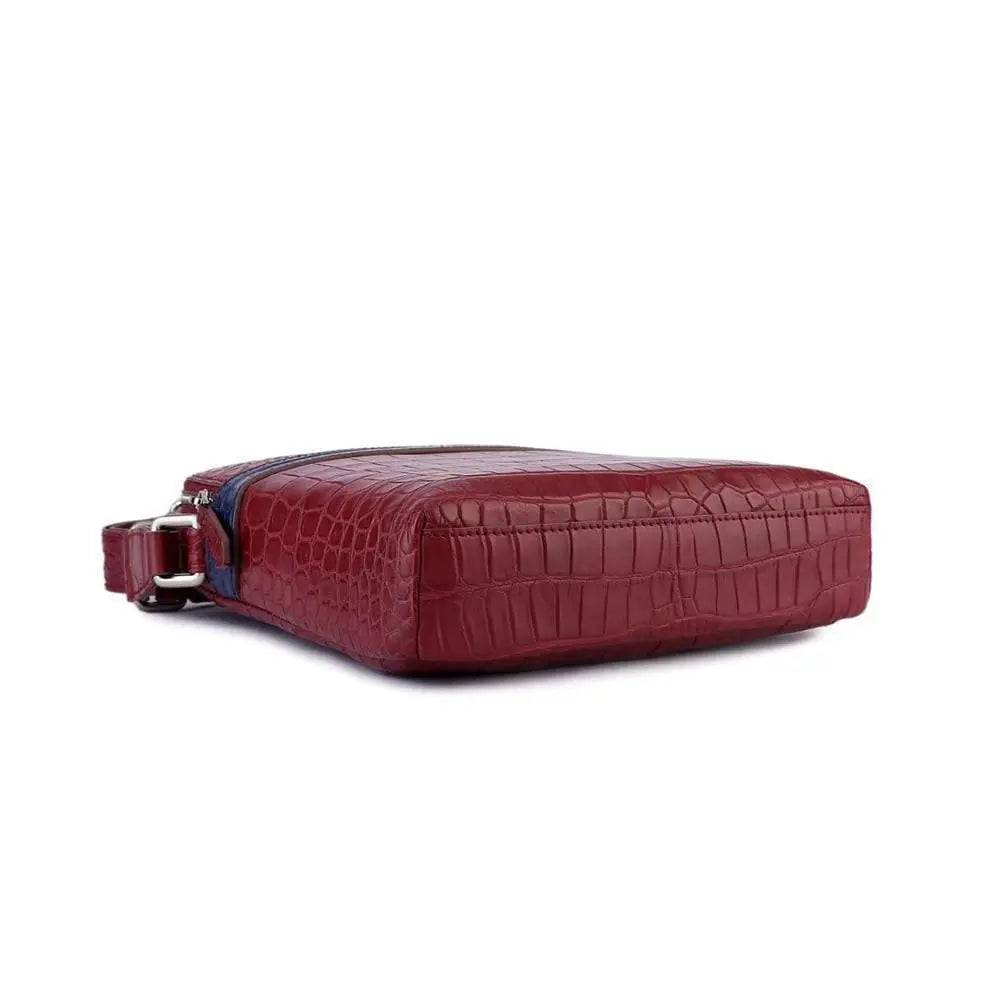 Unisex Genuine Crocodile Skin Leather Messenger Bags Red