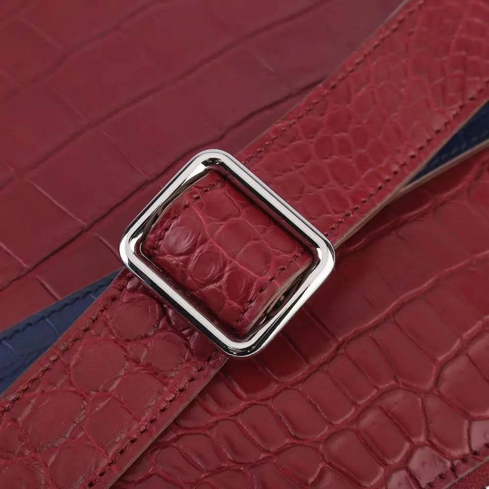 Unisex Genuine Crocodile Skin Leather Messenger Bags Red