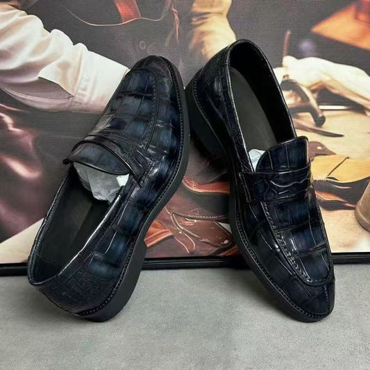 Crocodile Leather Loafer Shoes Vintage Grey