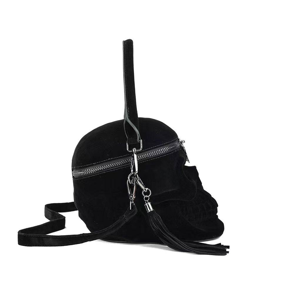 3D Bags Black Suede Skull Cross Body Shoulder Bag Mini Handle Handbags