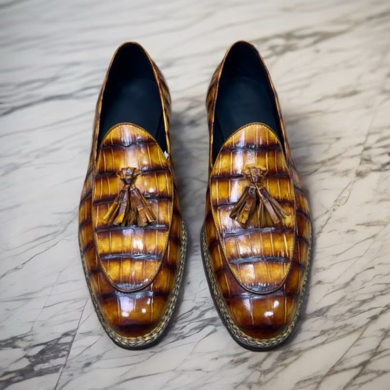 Crocodile Shoes Crocodile Leather Norwegian Sewn Dress Shoes Vintage Amber Yellow