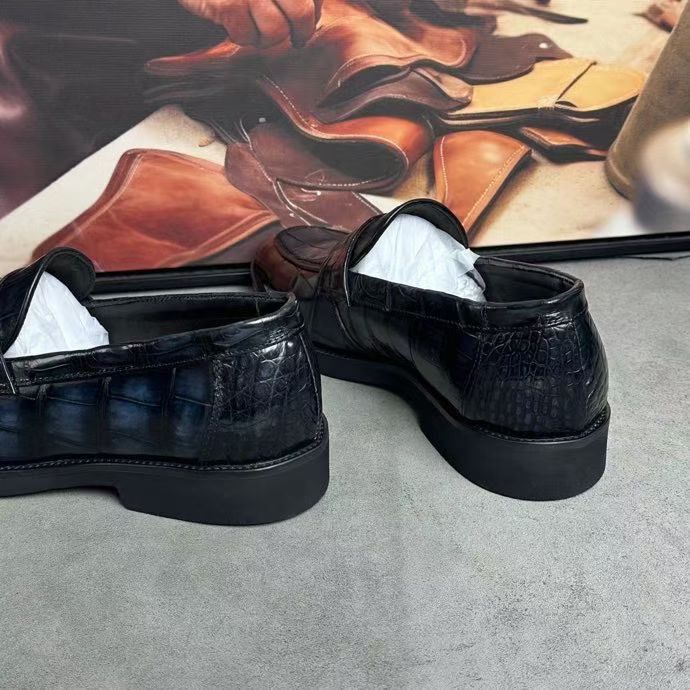 Crocodile Leather Loafer Shoes Vintage Grey