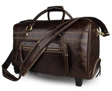 Vintage Brown Leather Wheeled Luggage Trolley Bags