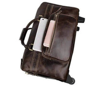 Vintage Brown Leather Wheeled Luggage Trolley Bags