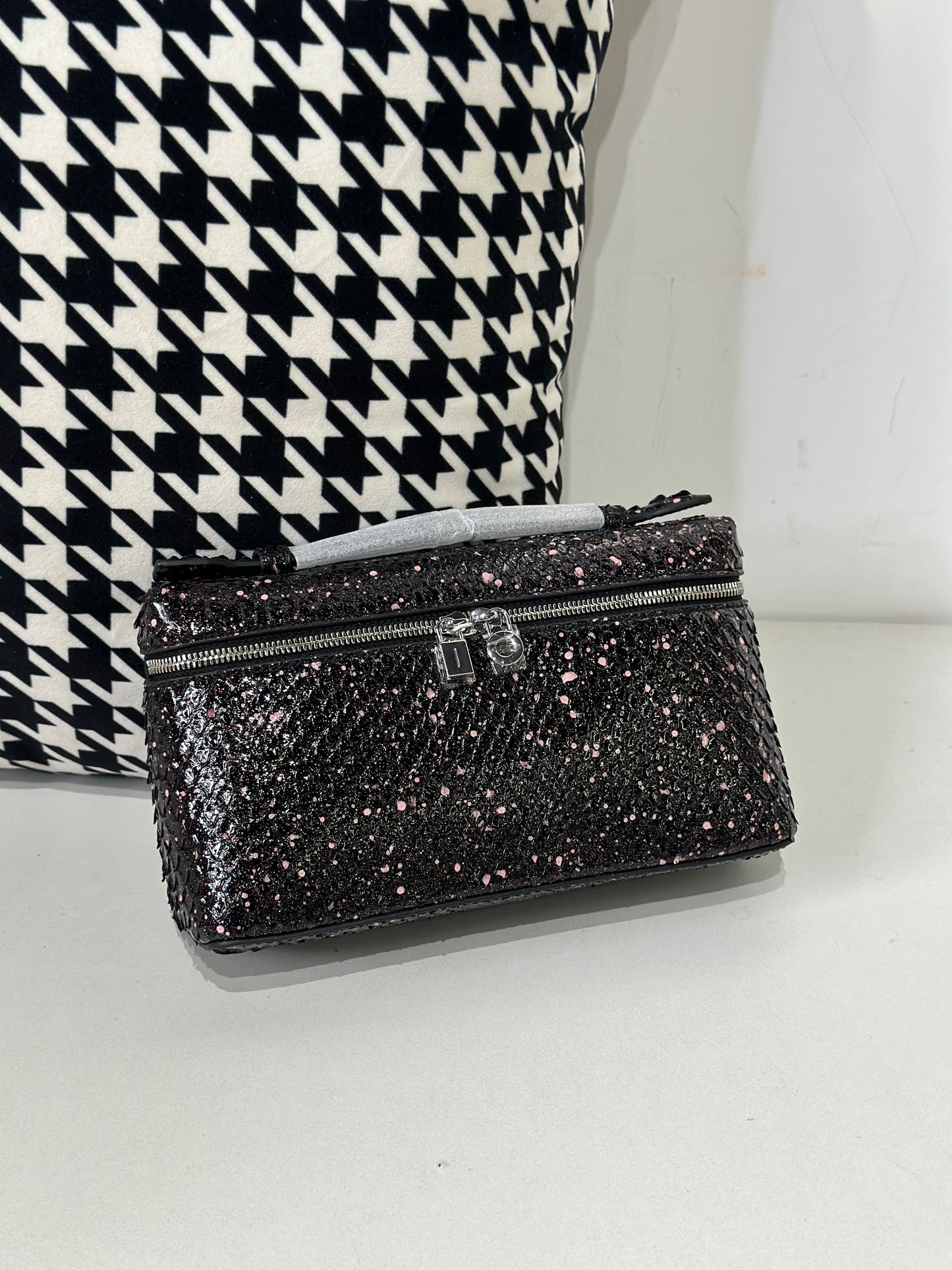 Genuine Python Skin Leather Zipper Cosmetic Handle Bag