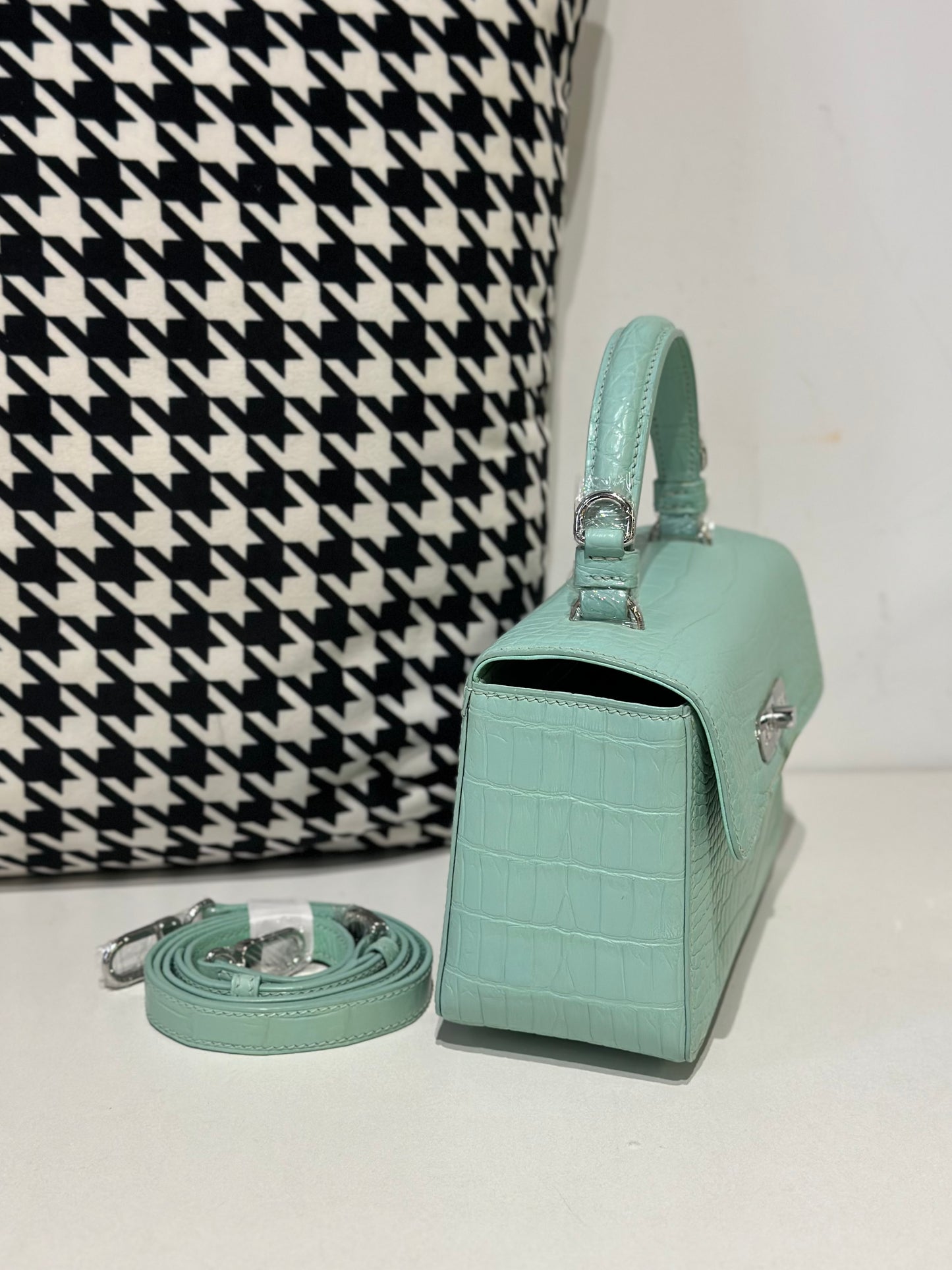 Crocodile Leather Top Handle Cross Body Bag