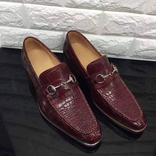 Crocodile Shoes Wine Red Genuine All-Over Crocodile  Belly Skin Slip On~ Loafer Shoes for Men