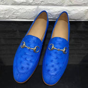 Crocodile Shoes Women's Gold Buckle Ostrich Leather Casual Dress Slip-On Loafer Shoes