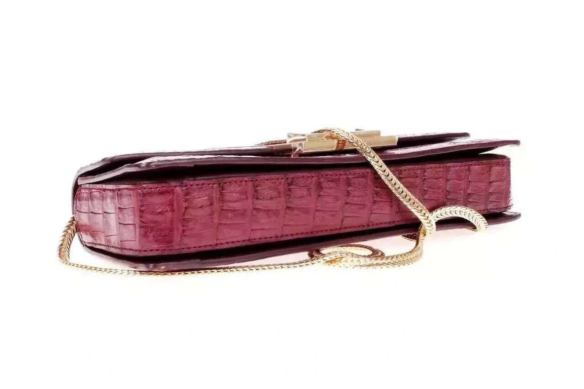 Womens Genuine Crocodile Leather Clutch With Chain Shoulder Strap For Women