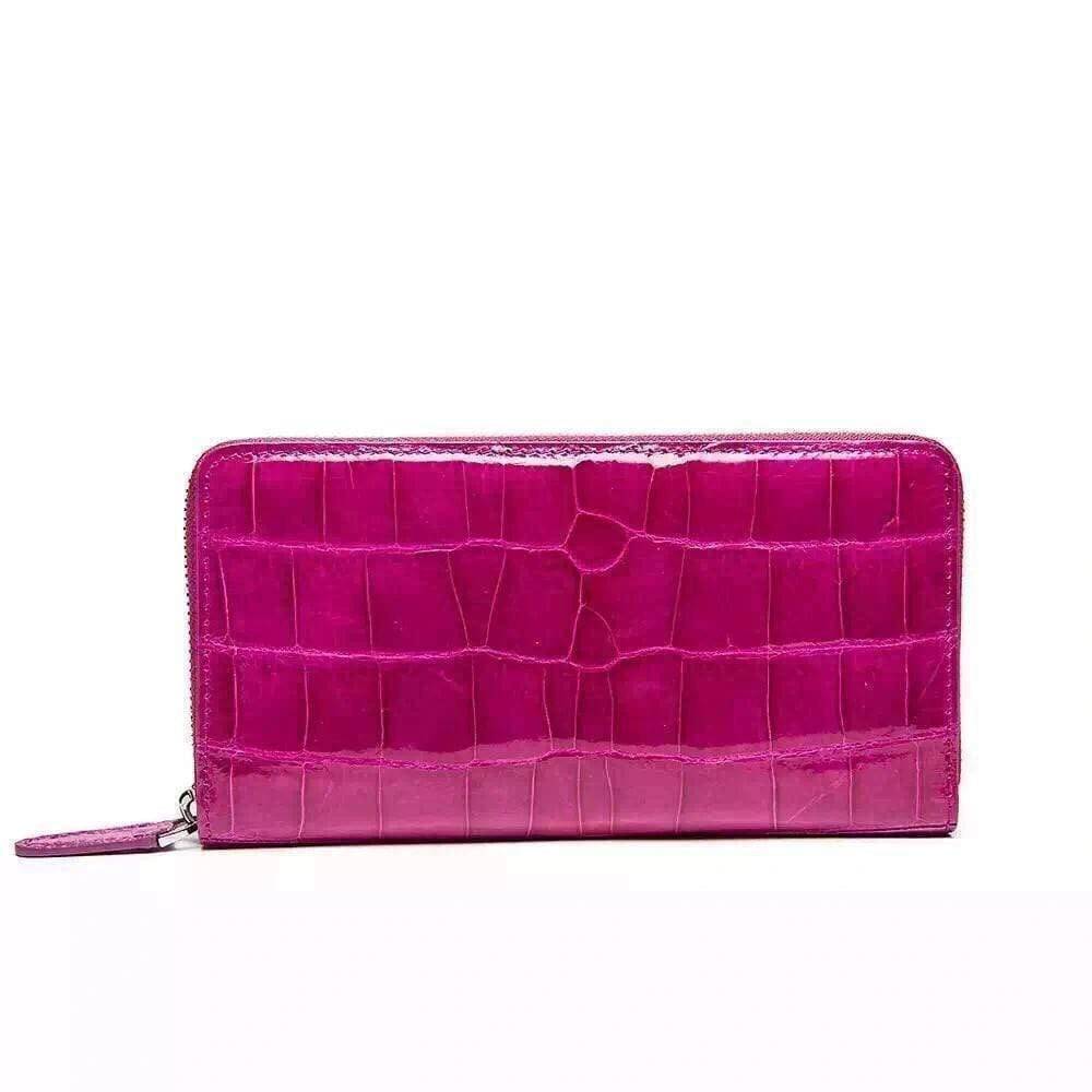 Womens Genuine Crocodile Leather Large Zip Around  Wallet For Women