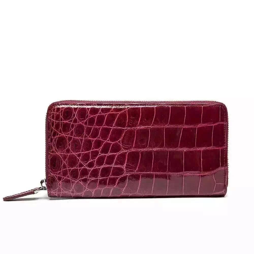 Womens Genuine Crocodile Leather Large Zip Around  Wallet For Women