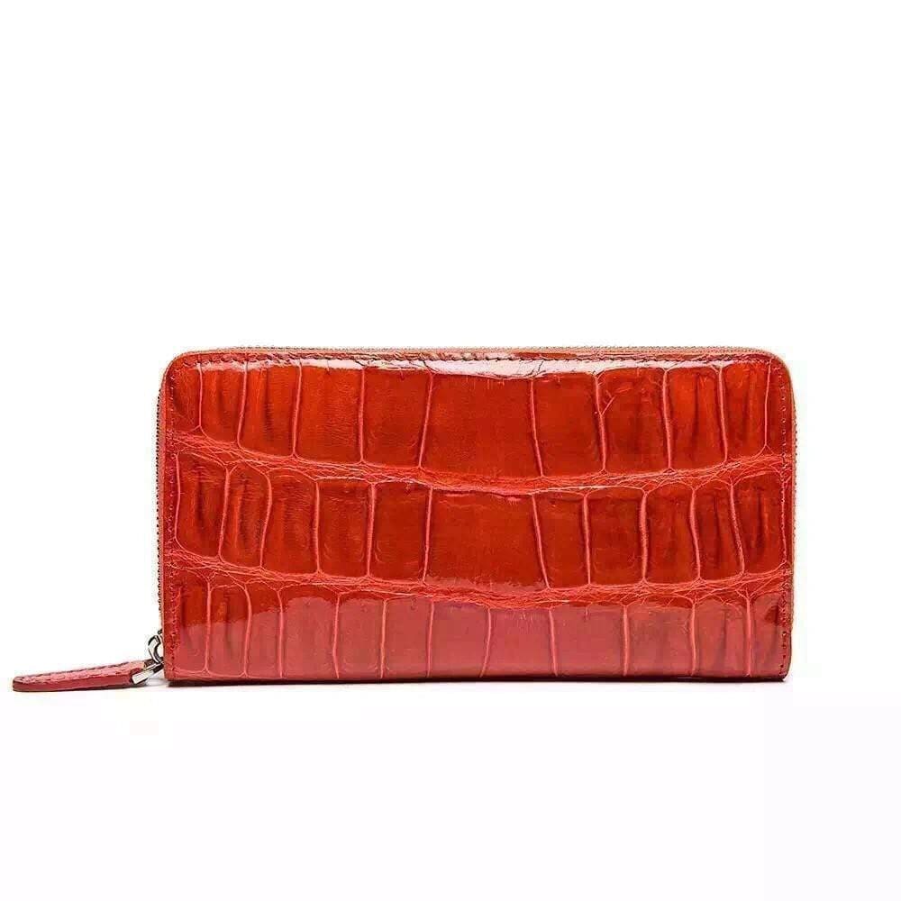 Womens Genuine Crocodile Leather Large Zip Around  Wallet For Women