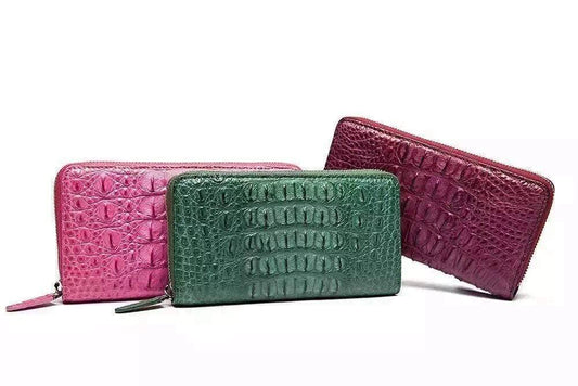 Womens Genuine Crocodile Leather Large Zip Around  Wallet For Women