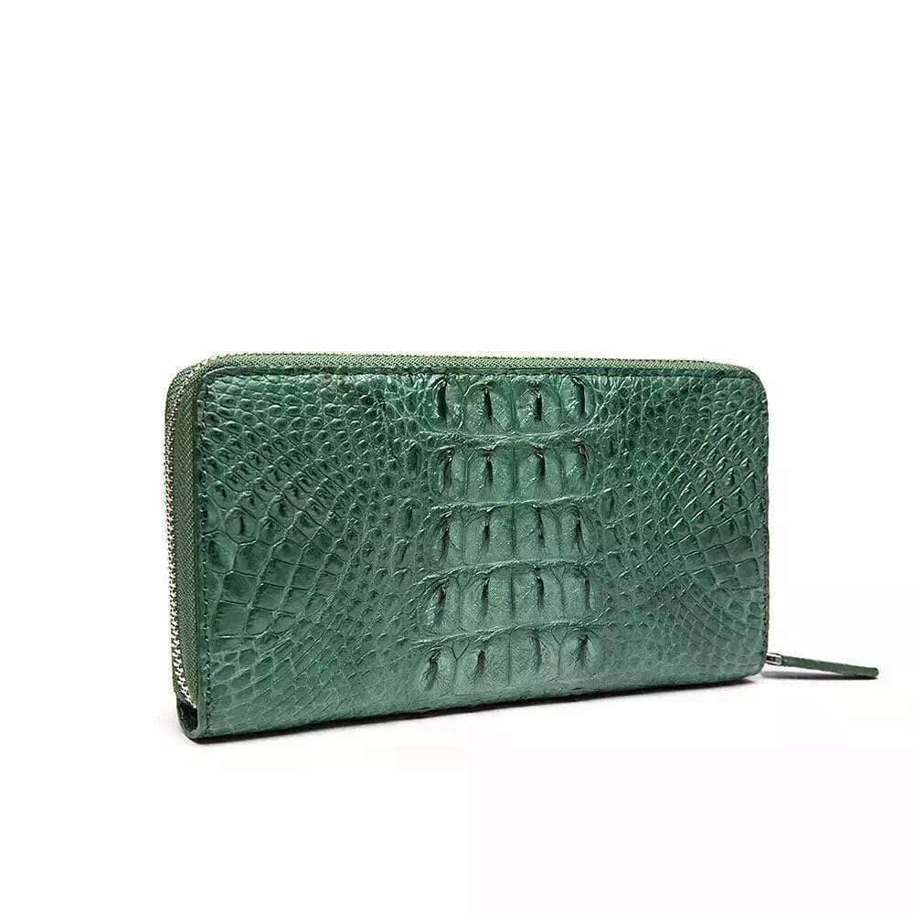 Womens Genuine Crocodile Leather Large Zip Around  Wallet For Women