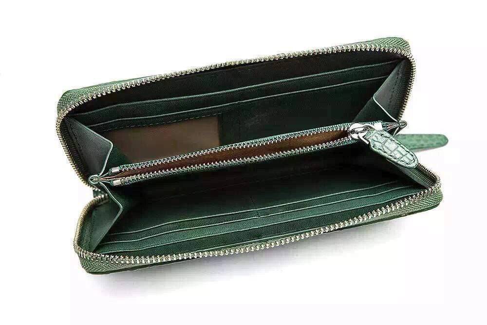 Womens Genuine Crocodile Leather Large Zip Around  Wallet For Women