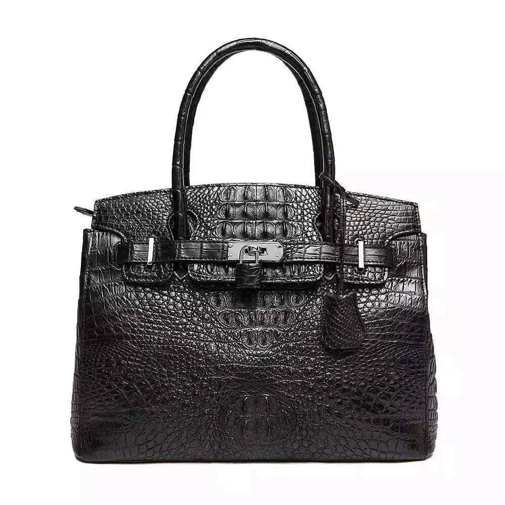 Womens Genuine Crocodile Leather Padlock Tote Handbags