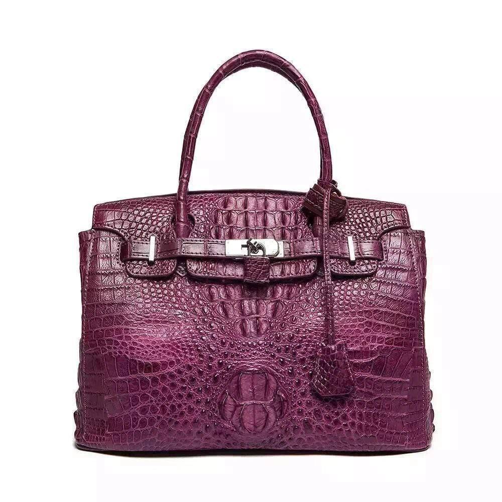 Womens Genuine Crocodile Leather Padlock Tote Handbags