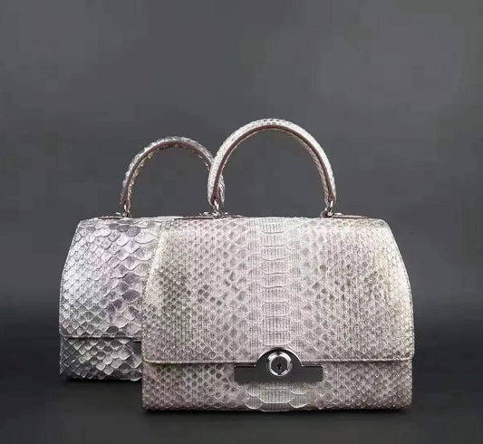 Womens Python Leather Top Handle Satchel Bag