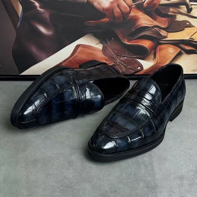 Crocodile Leather Loafer Shoes Vintage Grey